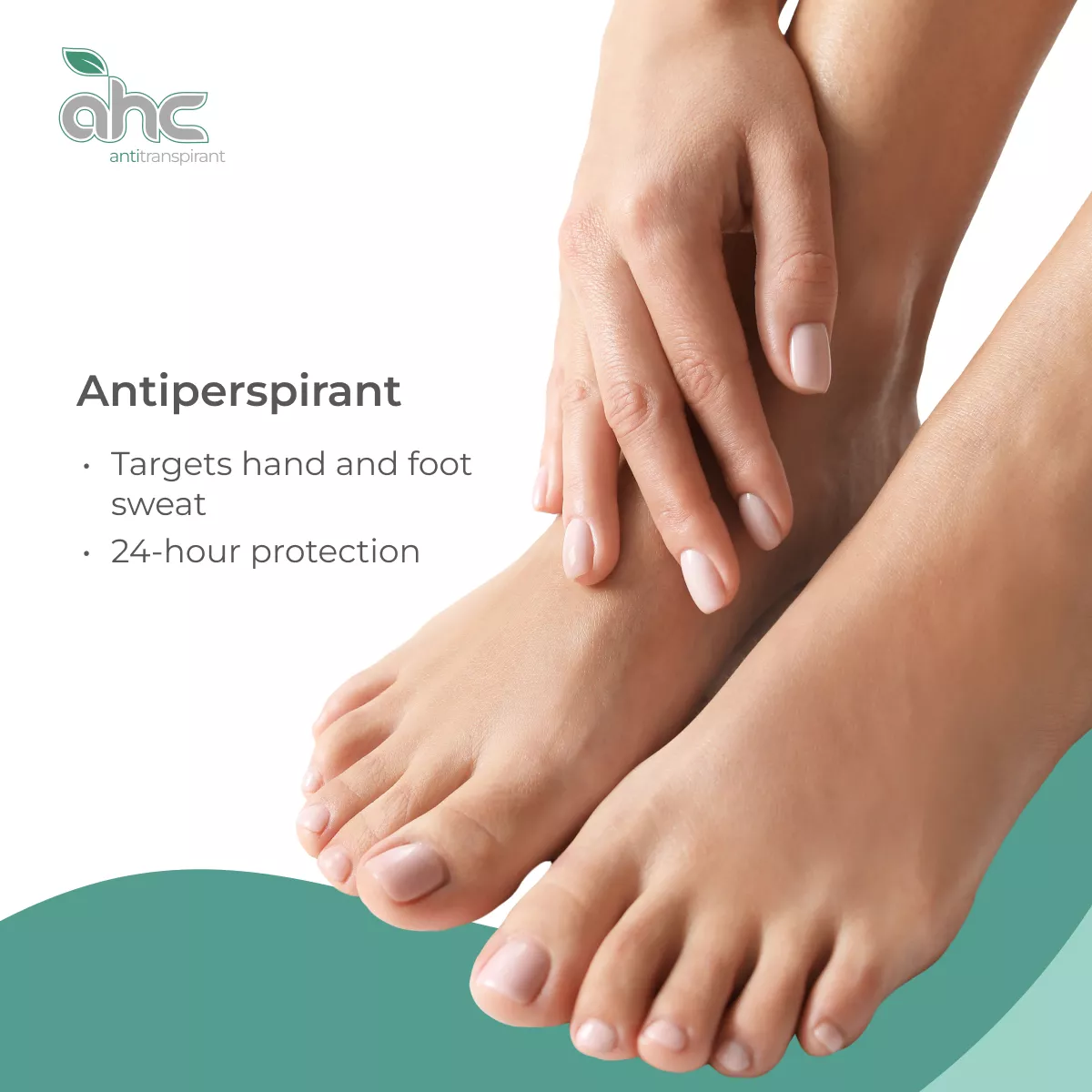 Close-up of hands and feet representing sweatstop antiperspirant for hand and foot sweat with 24-hour protection.