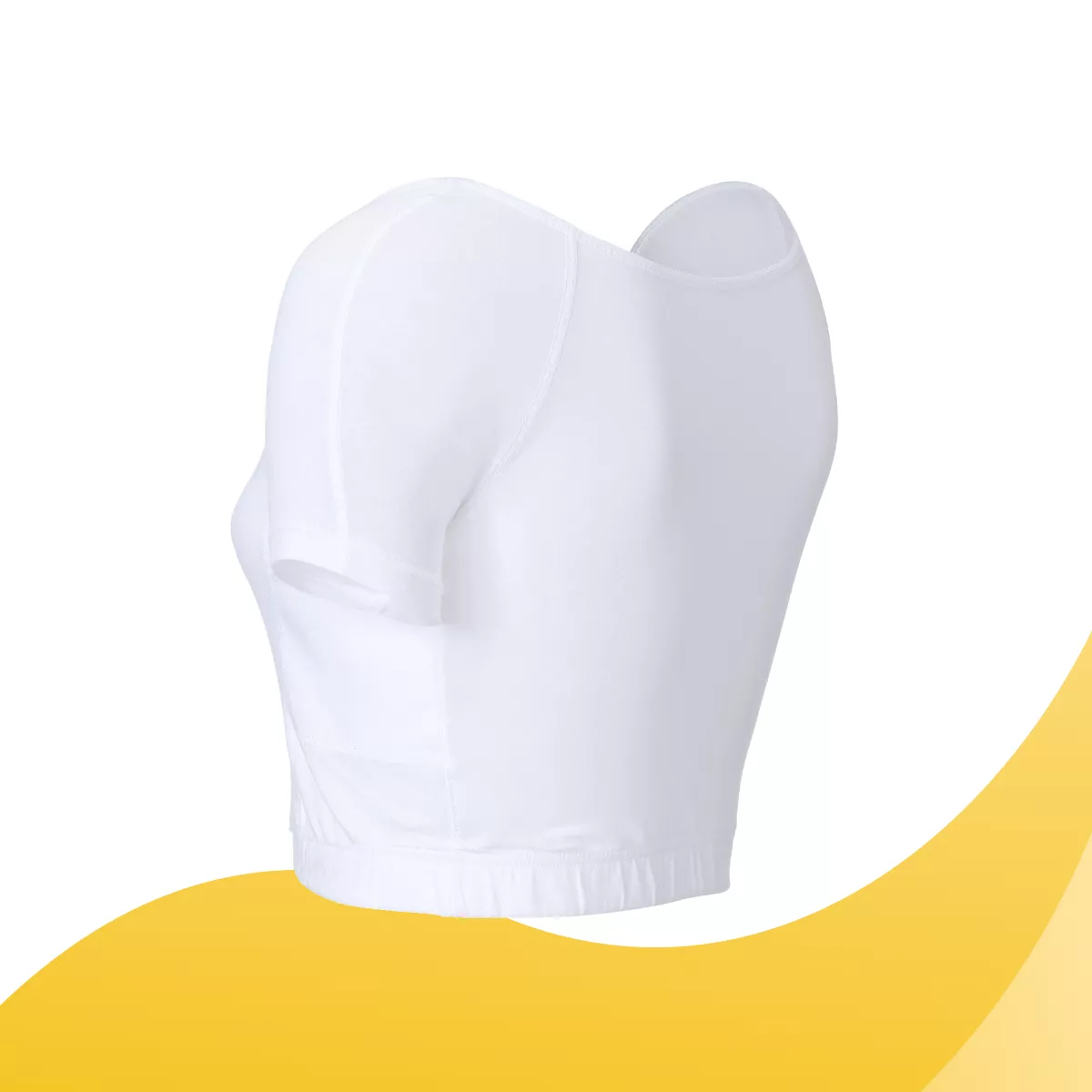 Weißes sweatstop Unterhemd mit kurzen Ärmeln und integriertem Achselschutz, seitlich dargestellt, zum Schutz vor Schweißflecken unter der Kleidung