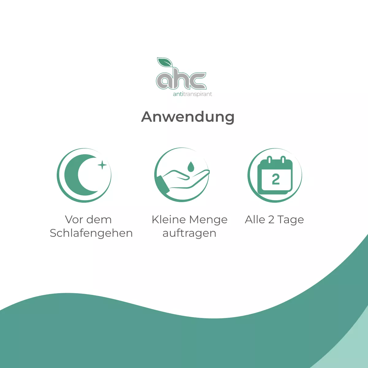 Anwendungsgrafik für sweatstop ahc Antitranspirant: vor dem Schlafengehen eine kleine Menge auftragen, Anwendung alle 2 Tage