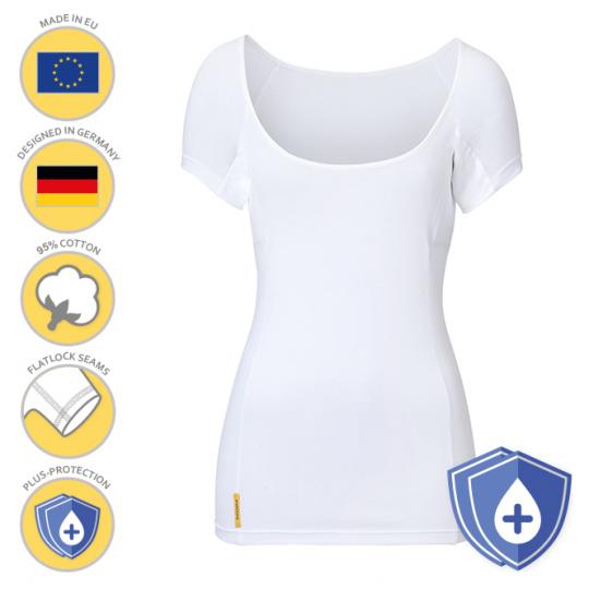 Femme-U-modern-PLUS-shirt manjana® avec protection des aisselles particulièrement absorbante pour les femmes Blanc : L